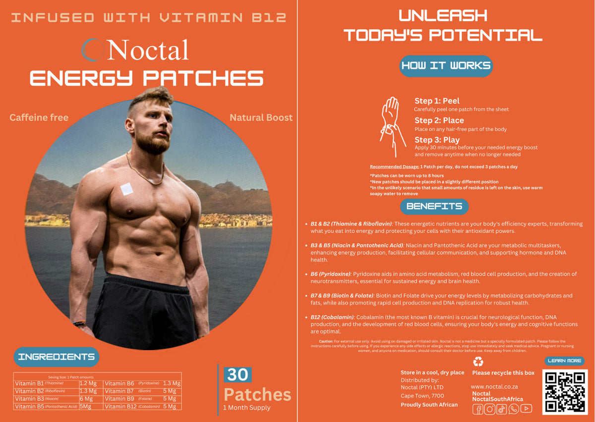 Noctal Energy Patches, B12 & B Vitamins for Sustained Energy, 30 Patches